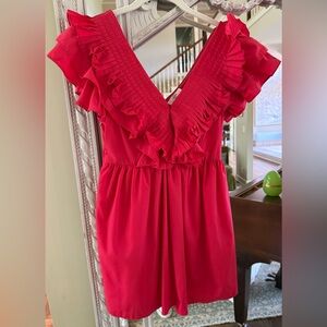 Entro Red Ruffled V-Neck Women’s Top